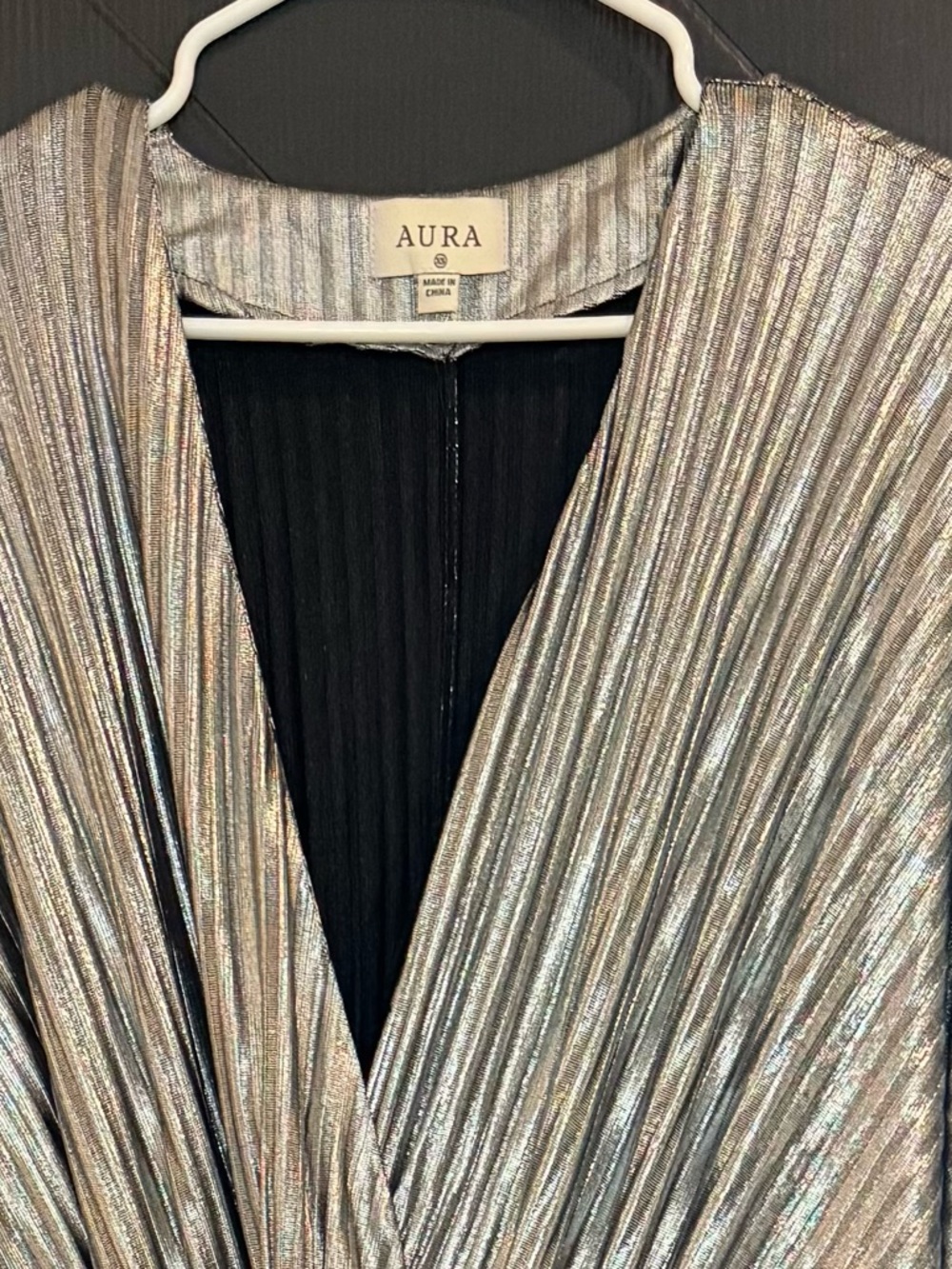 AURA Metallic Pleated Wrap Maxi Dress- Metallic Silver Size XS - Picture 3 of 4
